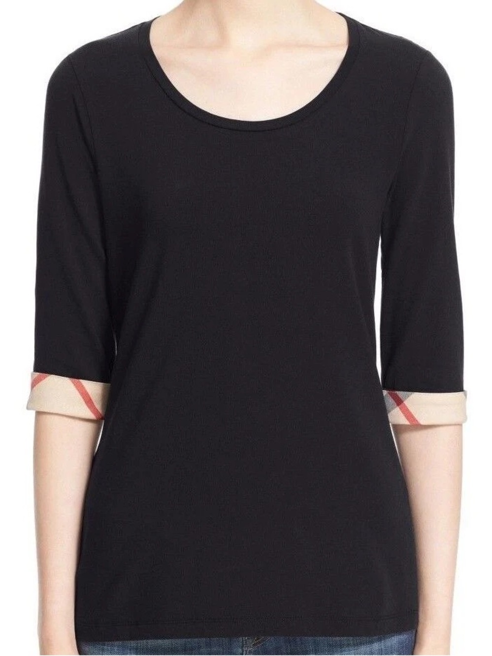 BURBERRY BRIT CUFF CHECK 3/4 SLEEVE SHIRT cotton color blue